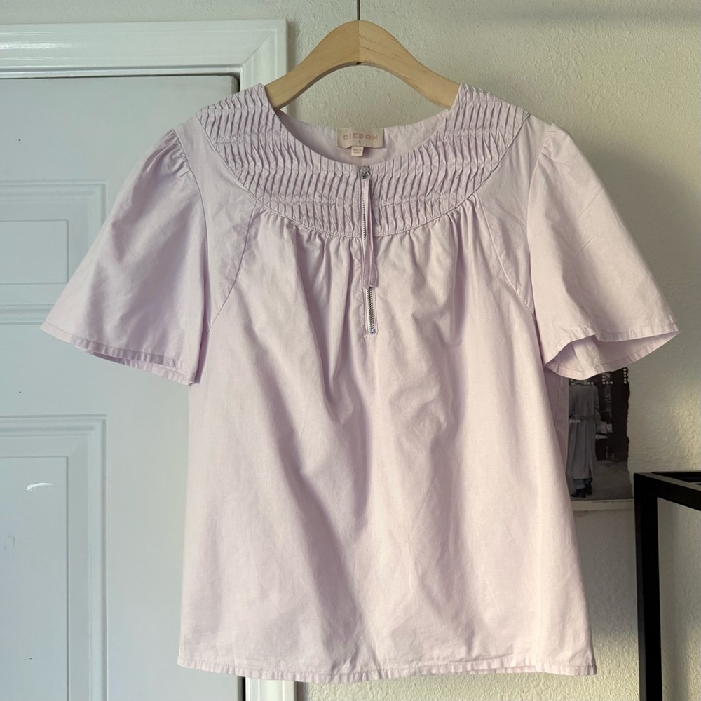 CIEBON light pale dusty purple‎ lavender lilac pleated boxy cropped top